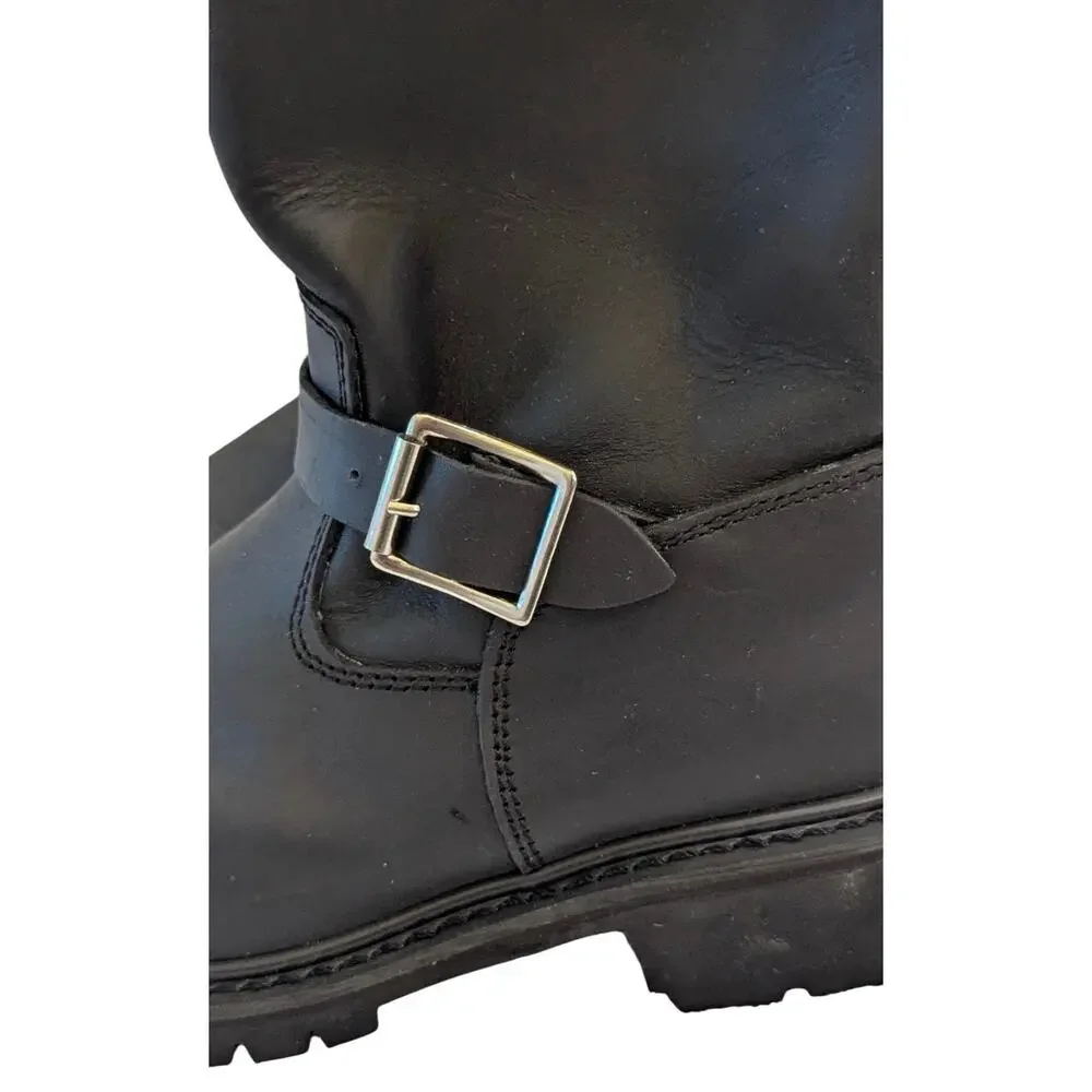 ClimaTex Black Leather Engineer Motorcycle Boots Buckle Mid Calf Lug Men's 8.5